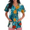 Women's V-neck Printed Short-sleeved Work Clothes With Side-slit Pockets And Uniforms