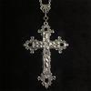 Gothic Victoria Silver Color Lacework Relief Flowers Large Cross Pendant Necklace for Men Women Halloween Punk Jewelry Accessory