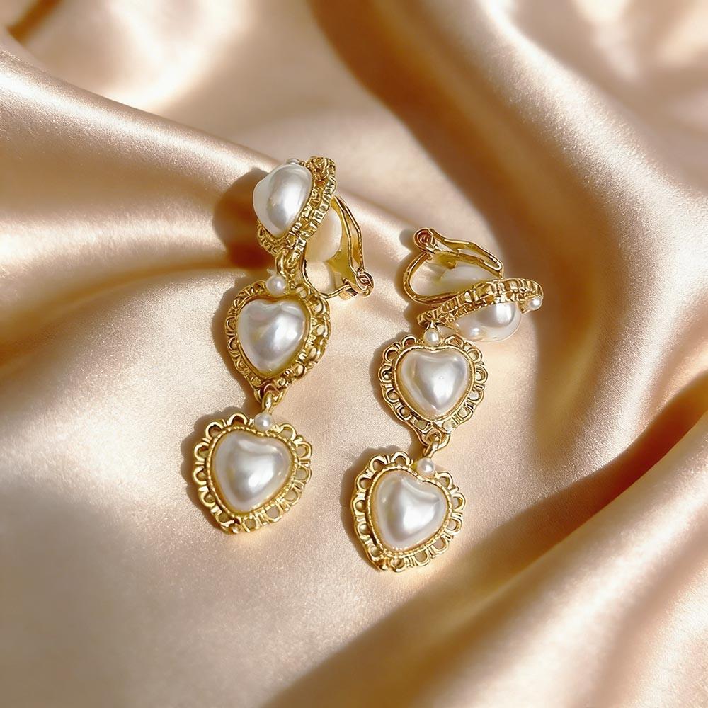 Vintage Long Rhinestone Ear Clips Without Ears Hole Earrings Temperament Crystal Pearl Clip On Earrings for Women Wedding Party