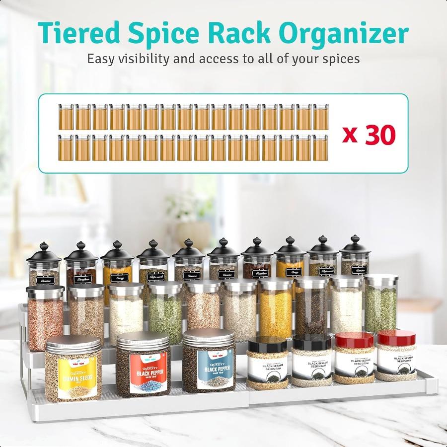Pack of 2 Expandable Spice Rack Cabinet Organizer and Seasoning Organizer for Kitchen Adjustable Storage Solution for Counterto