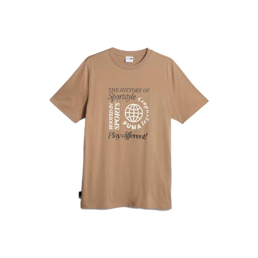 Puma Letter Print Round Neck Short Sleeve T-Shirt Men Tops Brown 622735-85 M