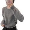 Women's Grey Merino Wool Round Neck Sweater - European Style Cashmere Knit Base Layer for Autumn/Winter