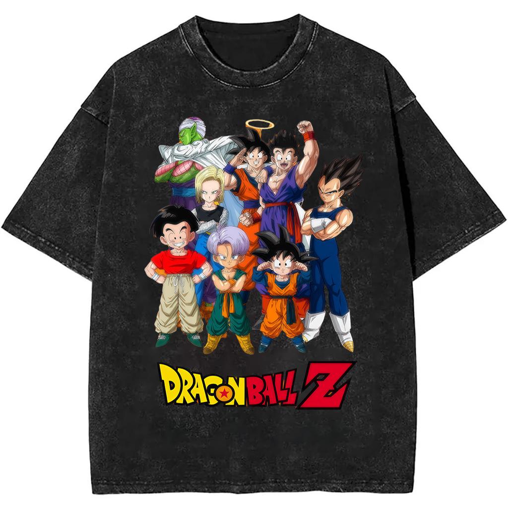 2026 Summer Dragon Ball Nostalgic T-Shirt 100% Cotton Heavyweight Washed Retro Oversized Men's Anime Print Streetwear Unisex