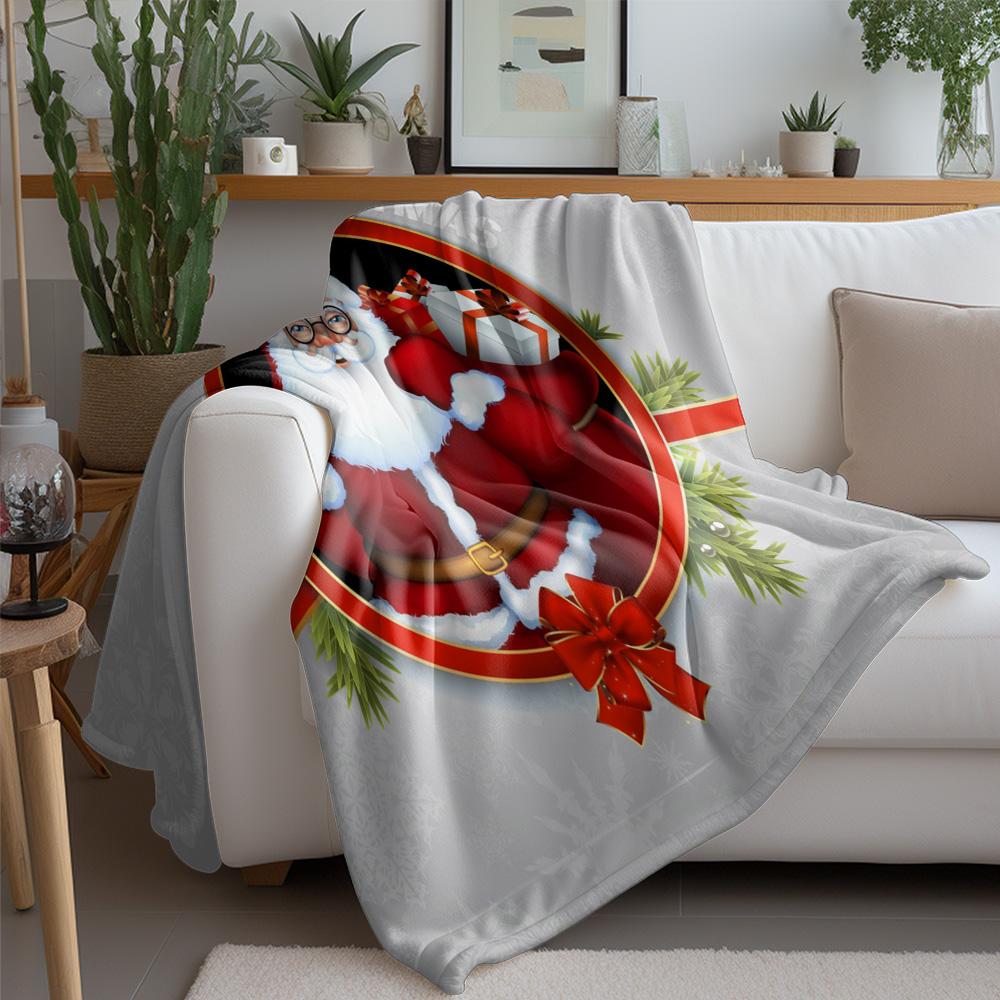 Christmas Throw Blanket Cozy Flannel Festive Holiday Decor Gift Santa Claus Reindeer Winter Warm Soft Plush Blanket Home Decorat