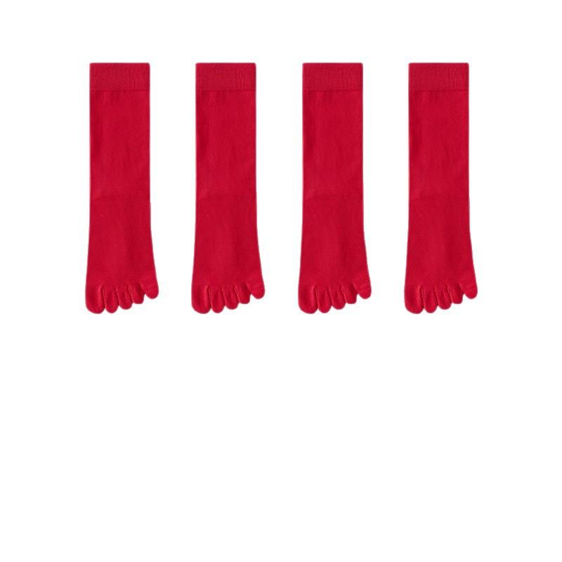 Red Five-fingered Socks, Men's Mid-calf, Big Red Couple's Two-toed Socks, Women's Couple's Long-calf Five-toed Two-toed Socks