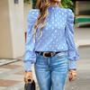Women Loose Printed Blouses Long Sleeve Round Neck Commuting Autumn Winter
