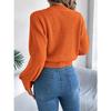 QICED Autumn and Winter Solid-color Twisted Lantern Long-sleeved Waist-cinching Pullover Sweater for Women