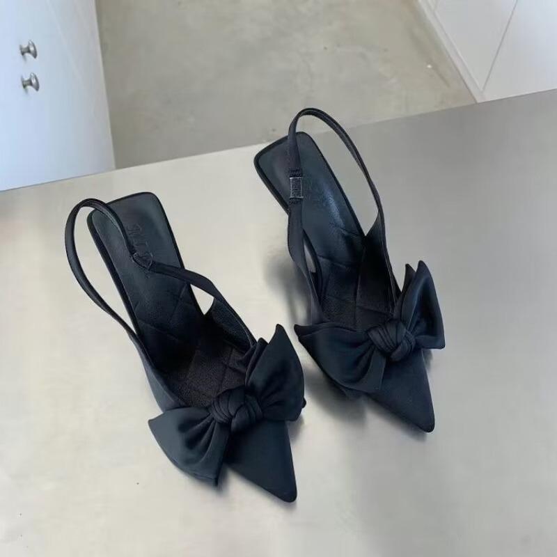 Comfort Shoes for Women Sandals Stiletto Heels Bow Tie Summer Suit Female Purple Large Size New Girls Low Pointed High Black Big