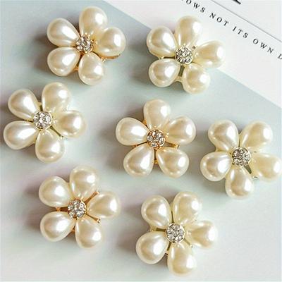 10pcs Alloy Rhinestone Pearl Buttons Girl Hair Wedding Invitation Card Decorative Buttons Dress Crafts Jewelry Accessories