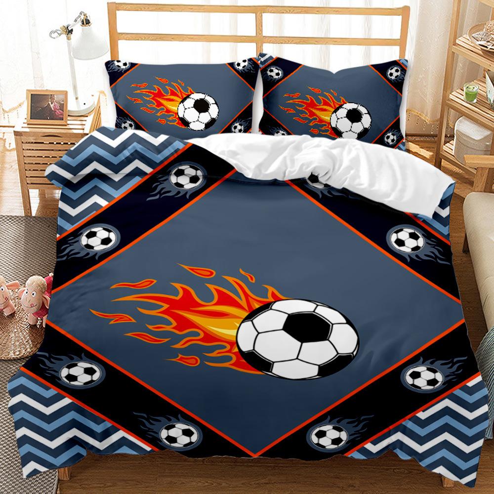 Soccer Duvet Cover Set Cool Special Effects Background for Player Kids Teen Boy Polyester Bedding Set King Size with Pillowcase