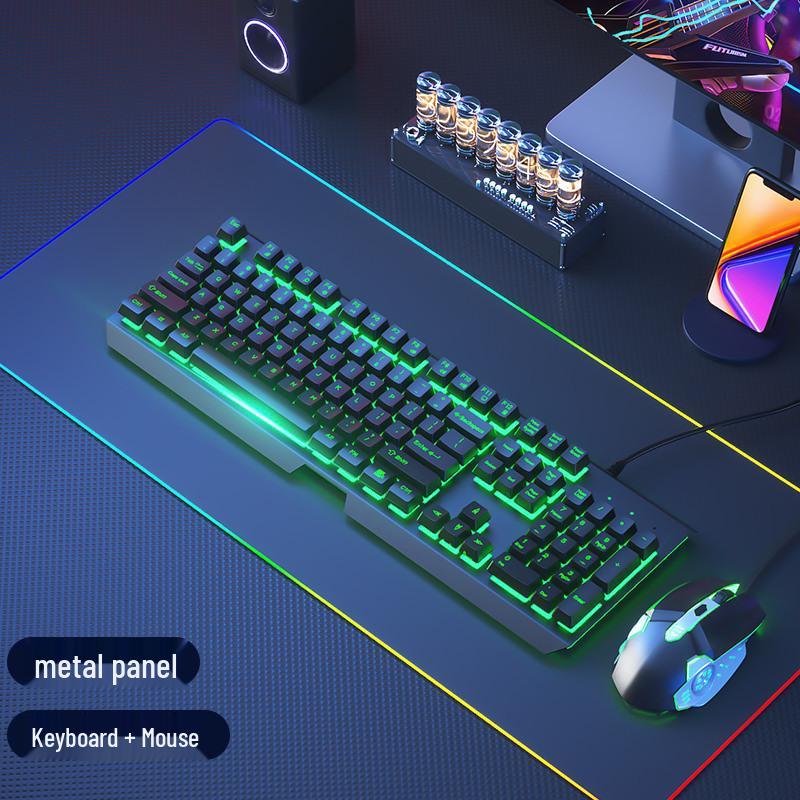 Silent Mechanical-Feel Wired Keyboard & Mouse Set for Gaming and Office