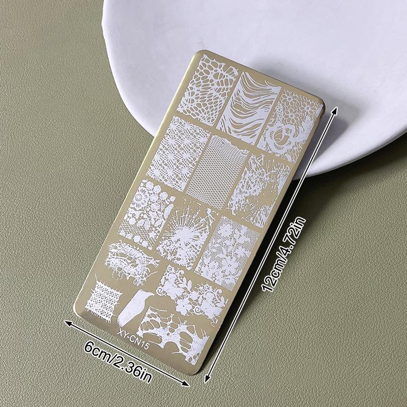 12X6Cm Golden Rectangular Nail Stamping Plates Bowknot Butterfly Flower Cat Designs Nail Art Template For Diy Nail Decor Stencil