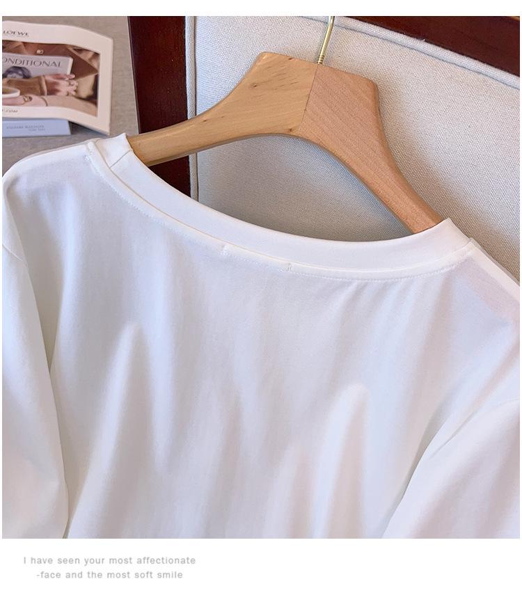 Plus Size Loose-Fit Mid-Length Short-Sleeve Round Neck T-Shirt for Women (Sizes 200/300/350 jin) 7163