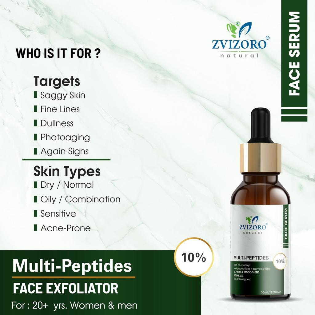 ZVIZORO Multi Peptide Night Face Serum for Ageless Younger Skin, 30 ml | Collagen Boosting, Hydrating & Overnight Repair Serum for Women & Men