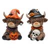 1/2Pcs Halloween Highland Cow Figurine Pumpkin Skull Highland Cattle Statue