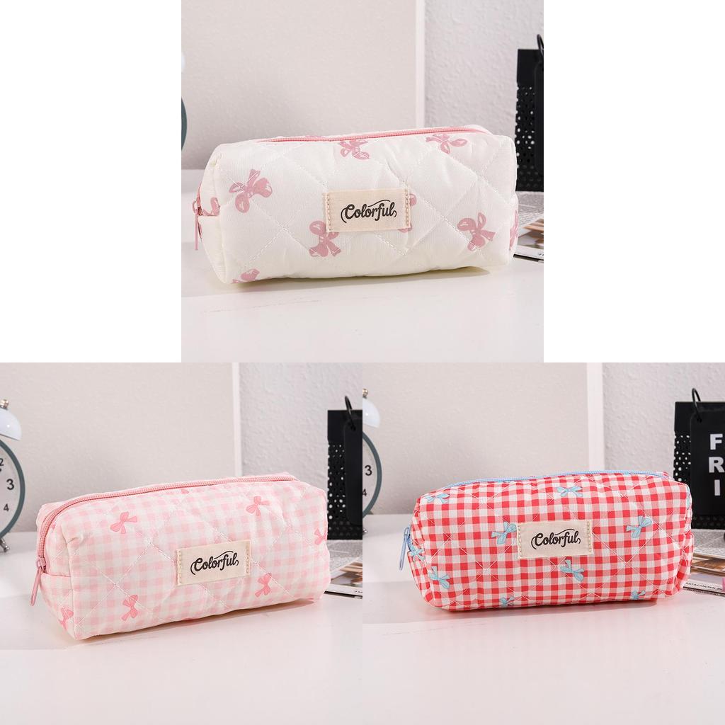 Cotton Bow Makeup Bag Pen Case For Girls With Large Capacity And Cute Storage