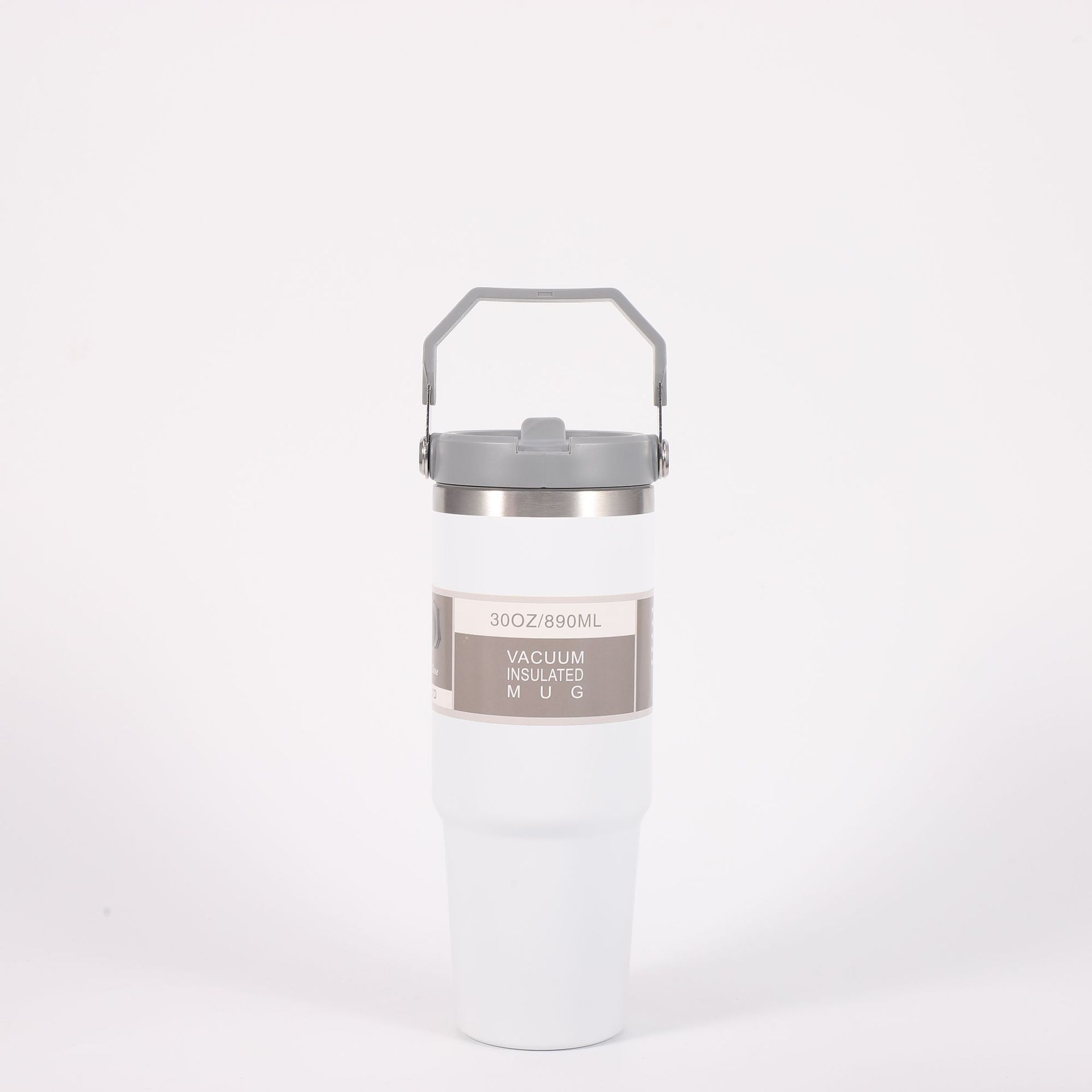 

900 мл портативная автомобильная чашка из нержавеющей стали с соломой, дорожная спортивная бутылка для воды с ручкой, термос для кофе 900ml белый