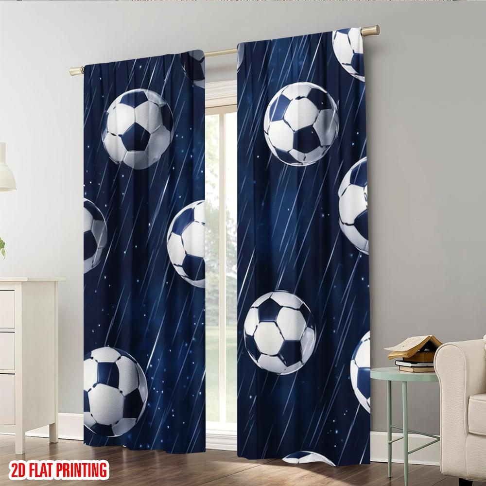 Set Of 2 Plane Printing Curtains Digital Printed Soccerrainfall Polyester Easy Install Without Rod All Seasons Perfect Curtain Made