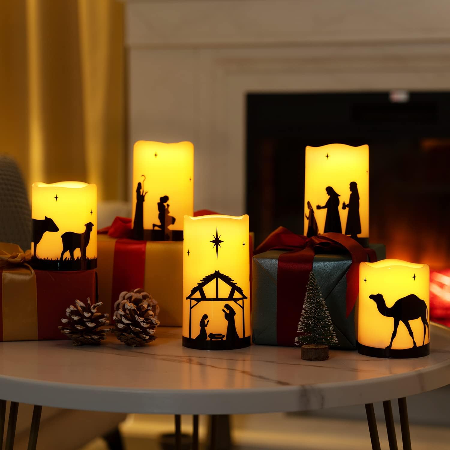 

Flamel Christmas Nativity Candles, LED Battery Operated, 5-Pack for Indoor Outdoor Holiday Decor 0.6M