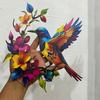 Hummingbird Bloom Metal Wall Art Colorful Floral Bird Wall Decor Iron Hanging Sculpture for Outdoor Indoor Garden Patio Fence Wall Decoration