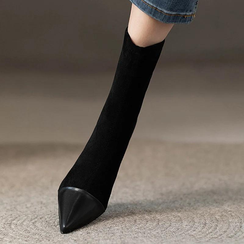 2025 Autumn and Winter New Pointed, Slim and Versatile Style High-heeled, Elastic Short Boots, Sock Boots, Women's Boots