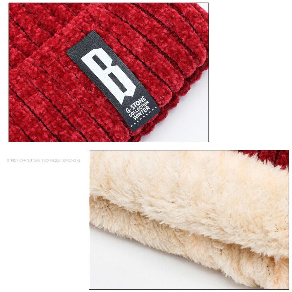 Knitted Bobble Hat Ladies Kids Beanie Warm Winter Pom-Pom Woolly Matching Cap