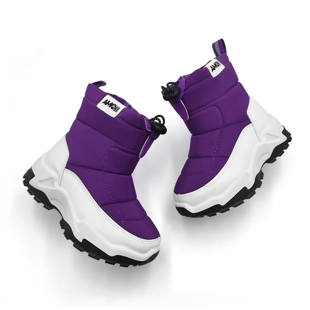 Amozi Snow Ski Long and Boa Winter Size KB9908 Kids' Boots, Snowshoes, Boots, Boots, Girls' Boys', Fabric, Warmth, Purple, 17.0cm,