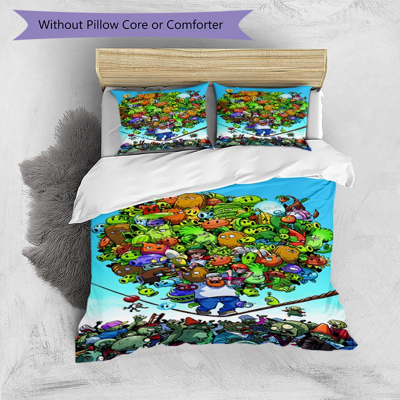 3pcs Plants Vs. Zombies Pattern Bedding Set Duvet Cover Set Includes Duvet Cover &pillowcases, Perfect All Season Bedroom Decoration & Gift