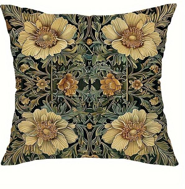 

Vintage Flower and Bird Throw Pillow Covers Linen Zippered Cushion Cases for Farmhouse, Living Room Decor Pillowcases 45x45cm 18x18in