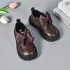 Girls Spring Autumn Soft Sole Oxford Shoes with Velcro for School Performance Black