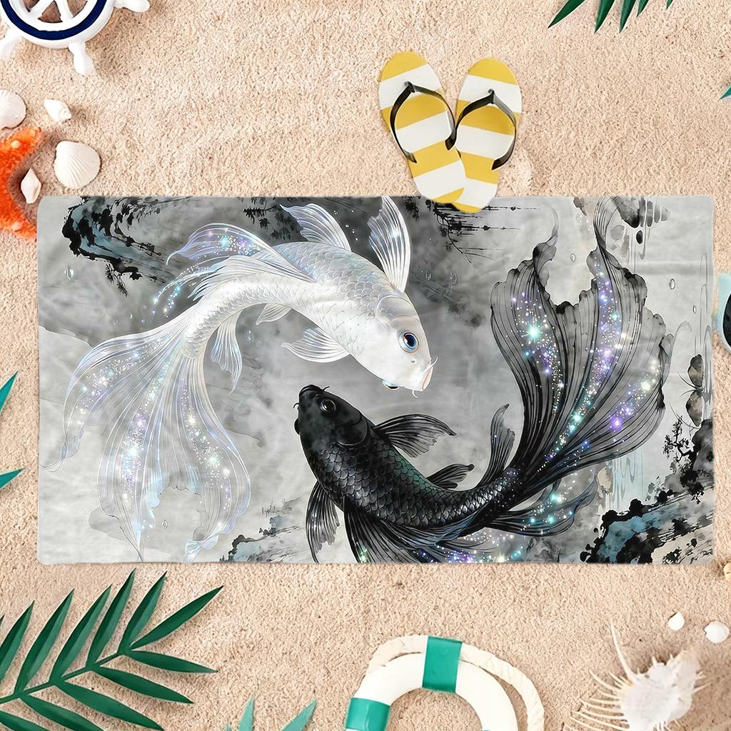 Black White Koi Fish Beach Towel Sandproof Lightweight Microfiber Bath Towel for Beach Pool Camping Travel
