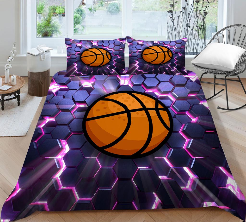 3D Basketball King Queen Duvet Cover Sports Theme Bedding Set For Kids Teens Boys Ball Game Bedroom Decor Soft Comforter Cover