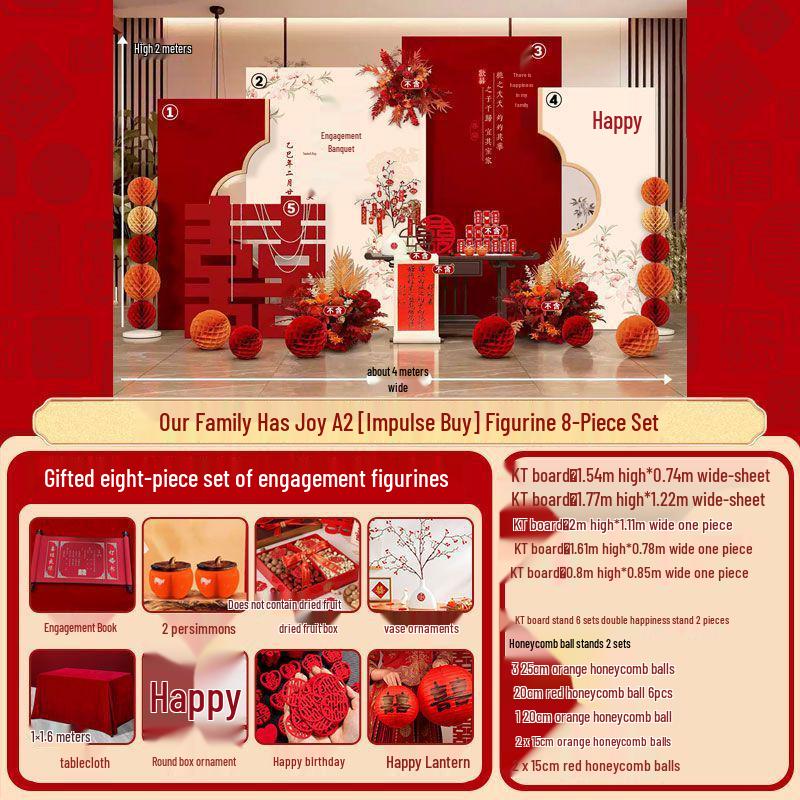 Chinese Wedding Engagement Backdrop Set with Heightened KT Board and Decor