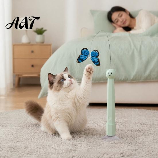 Rechargeable Cat Wand for Exercise Electric Butterfly Wand, Interactive Toy, 360 Spinning Self-Play Toys Kittens with 2 Modes, Suction Cup Base,