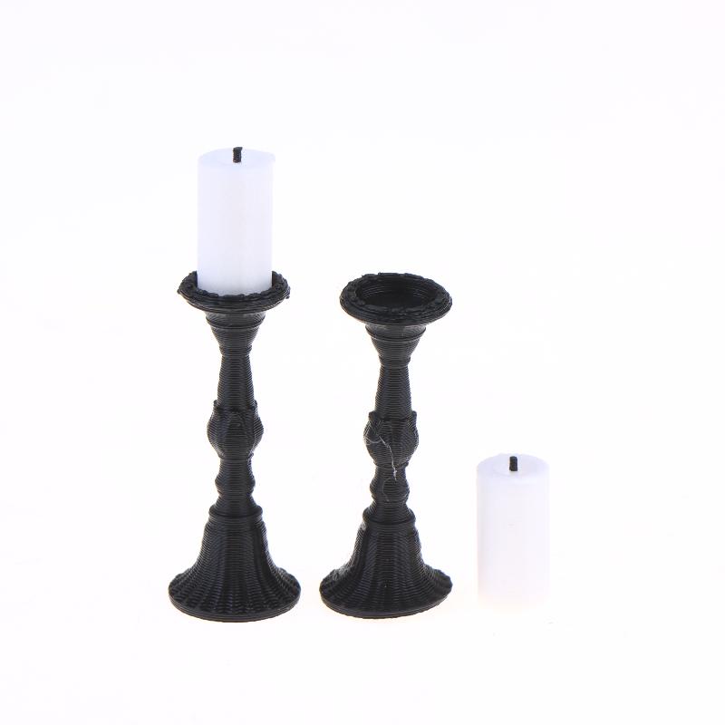 2Pcs Miniature Retro Candle Holder Set With 2 Candles Dollhouse Simulation Candlestick Model Dolls House Mini Scene Decoration