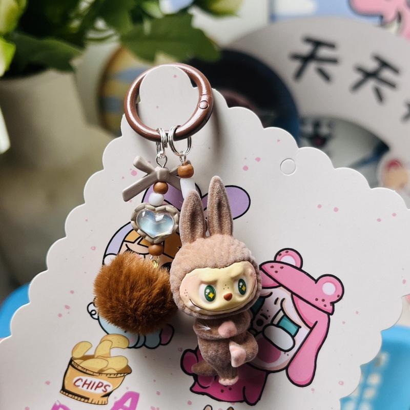Flocking Mini Yoga Keychain Doll Bag Pendant Cute Schoolbag Gift Hanging Keychain