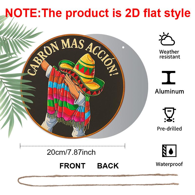 2D Flach, 1 Stück 7,87 Zoll Runde Aluminium-Wandplakette im französischen und mexikanischen Stil - Spanisches/Lateinamerikanisches Kultur-Dekor-Schild mit von Mariachi inspirierten Mustern, Mexikanisch