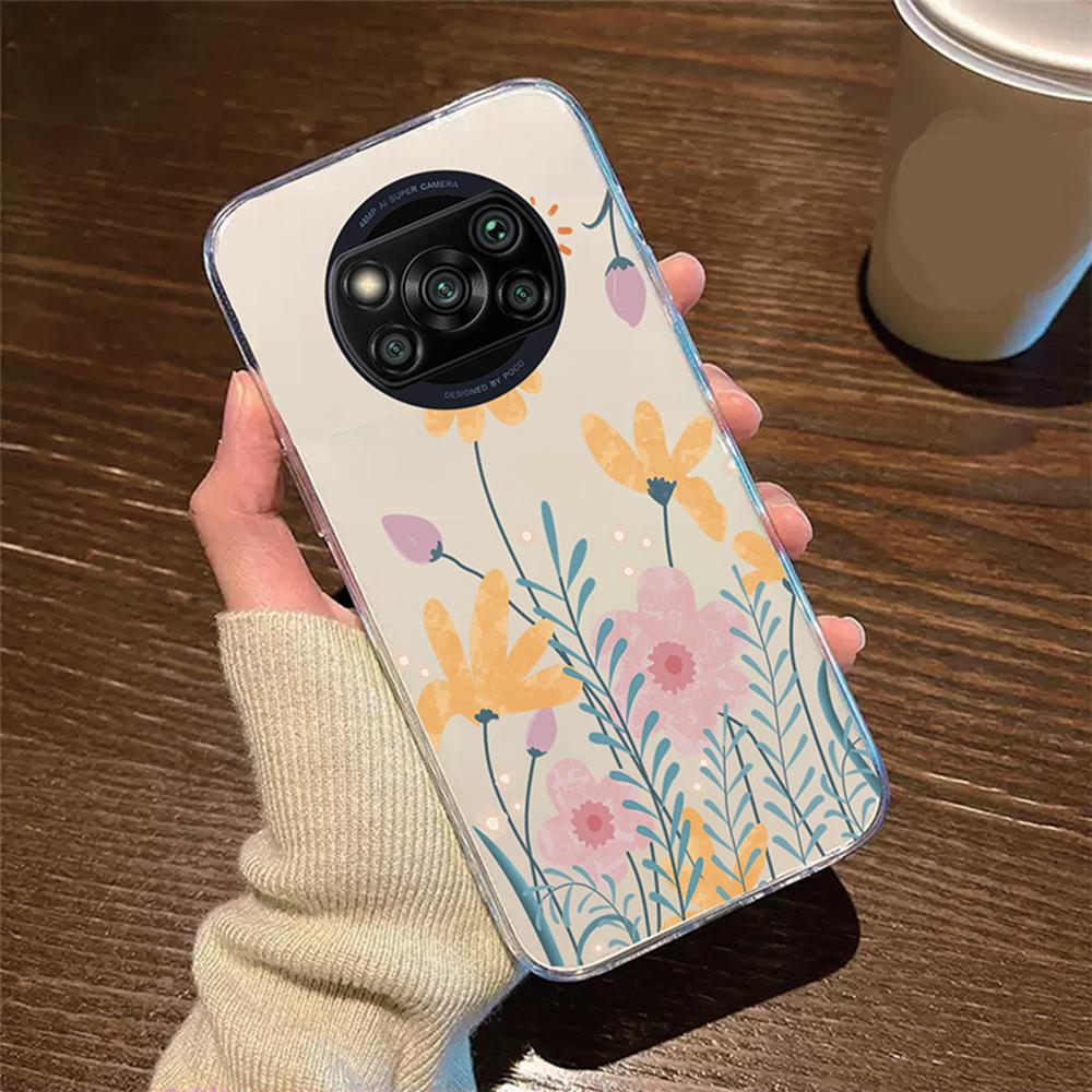Daisy Flower Love Heart Phone Case For Xiaomi Poco X3 X4 M4 X5 X6 Pro Artistic Marble Couple Clear Transparent Shockproof Cover