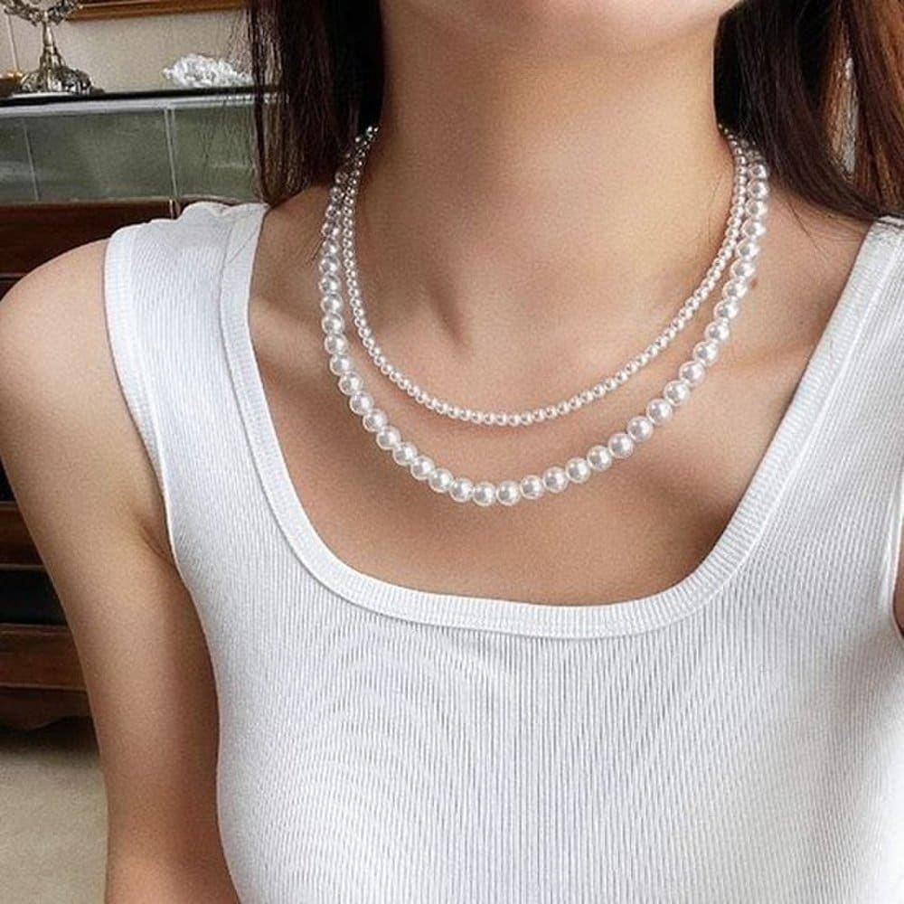Simple Pearl Necklace, Unisex Accessory, 6mm Daily Styling Pearl Necklace, Layered Necklace