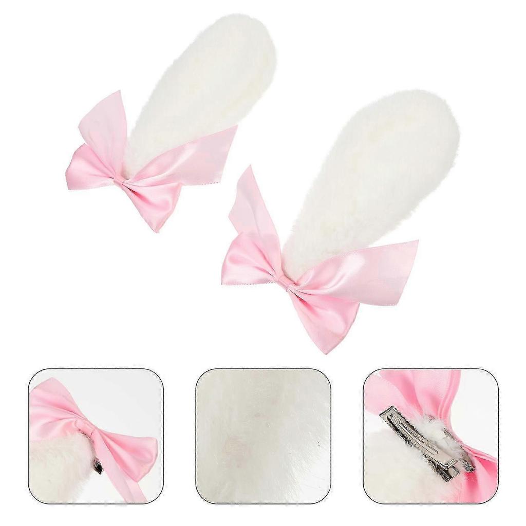 1 Pair Women Girls Lovely Hair Clip Rabbit Bunny Lop Ears Hairpin with Bowknot