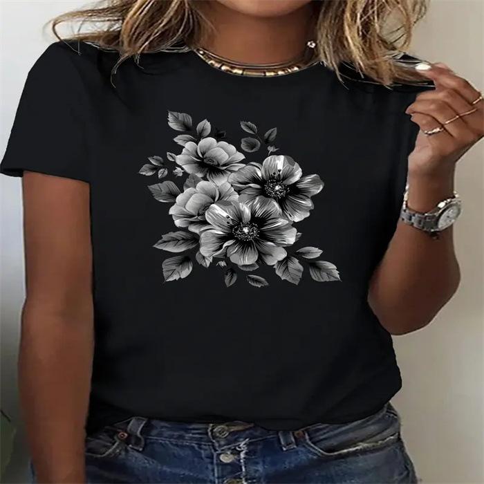 Summer Round Neck Pure Cotton Top Fashionable Casual Fashion Short Sleeved Women's Printed T-shirt