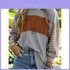 Polyester Striped Casual Long Sleeve T Shirt For Women With Color Block Design For Spring