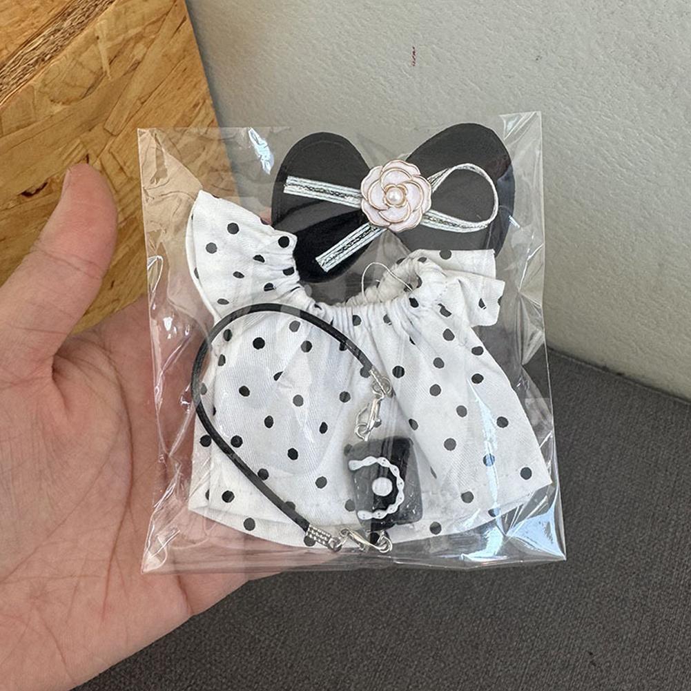 For 17cm Labubu Pendant for Children Dress Sweater Overalls T-shirt Sweater Hat Set Cartoon Messenger Bag