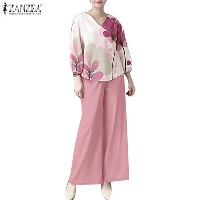 Women Floral Blouse and Pants Casual Two Piece Suit Sets