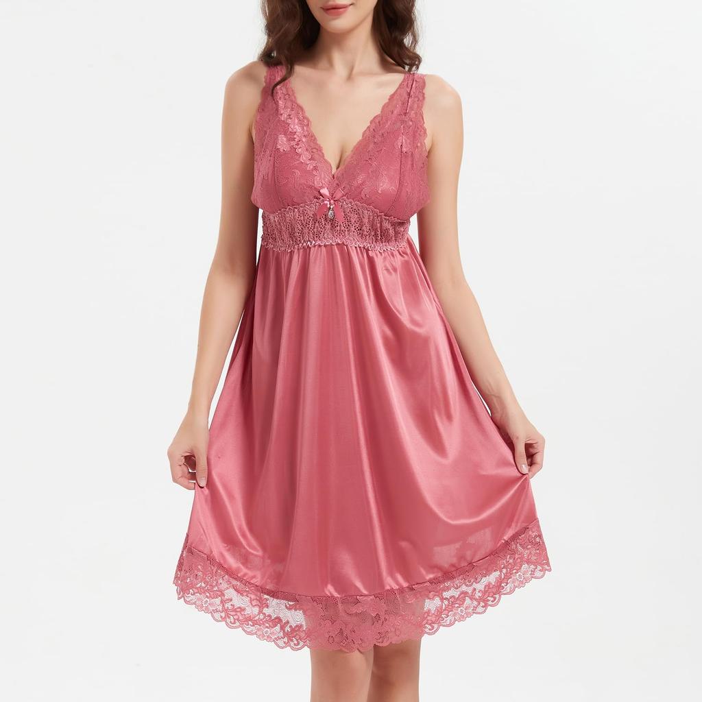 Seksowna Babydoll Elegancka i słodka koronka na klatce piersiowej i miękka elegancka i obszycie [Synlala] Bielizna, Koszula nocna, Akcesoria, Tkanina, Luźna długość do kolan