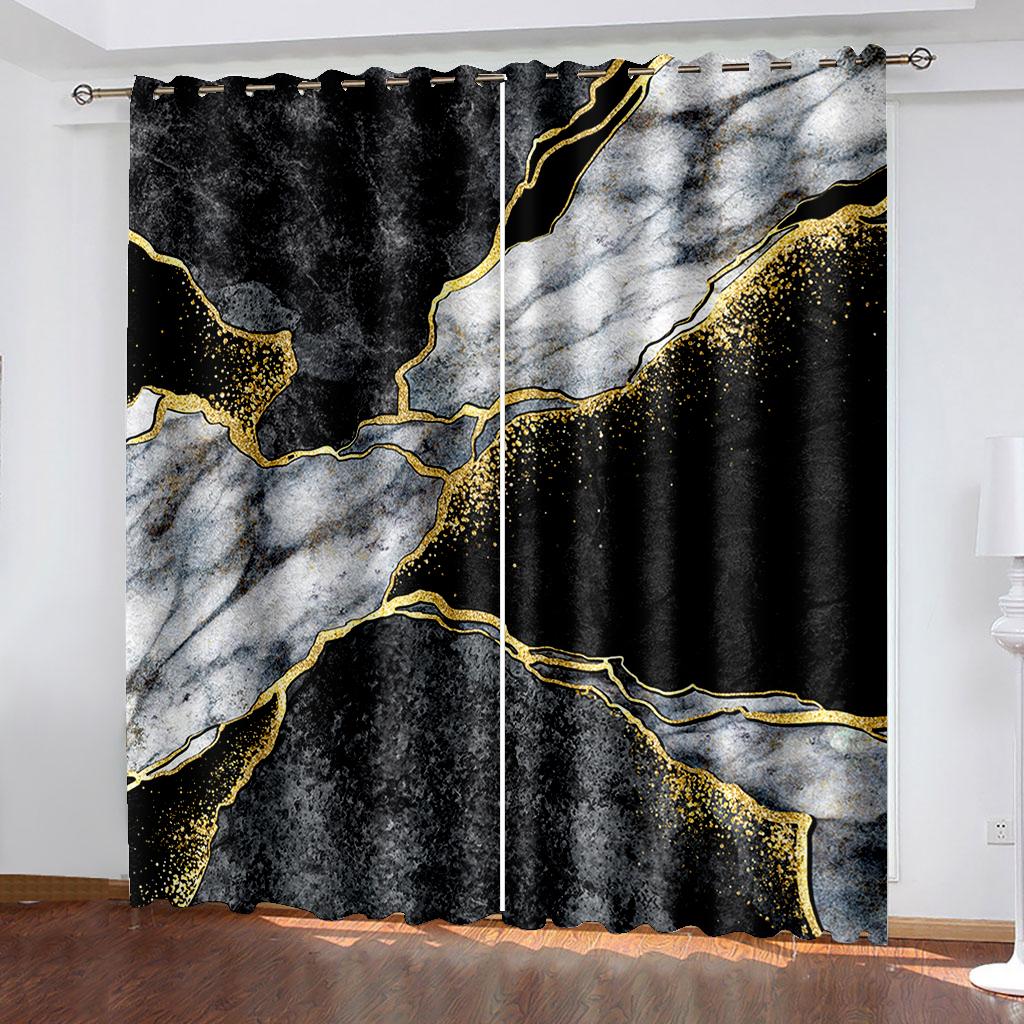 

Черно-золотая классическая мраморная текстура солнцезащитная штора роскошная гостиная спальня украшение дома цифровая печать тонкая штора 100W130H(CM)40x51in&Grommet Top