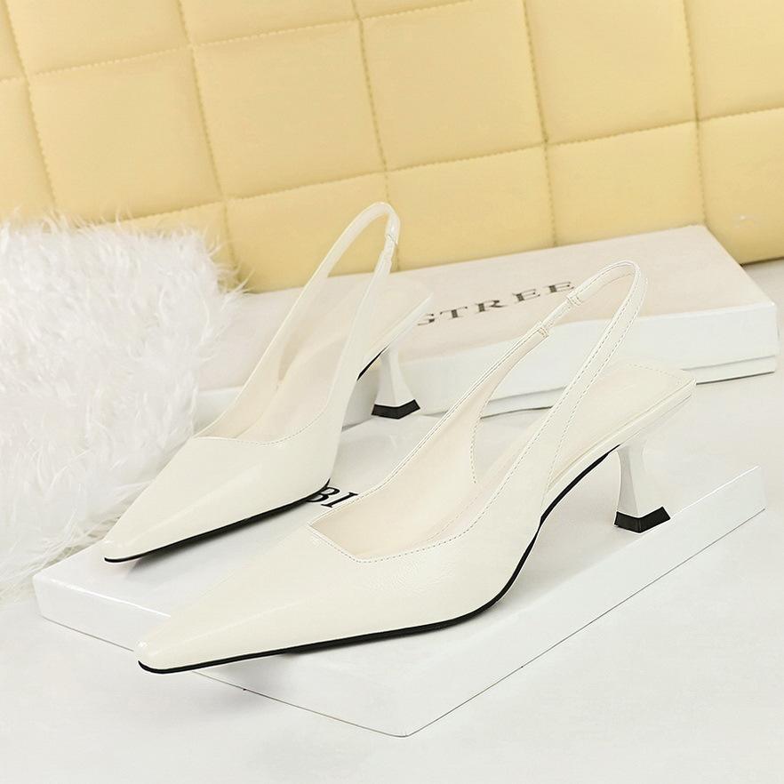 Fashion Sexy Pointed Toe Patent Leather Women Pumps Street Style Slingback Thin High Heels Shallow Ladies Sandals Retro Shoes Women
