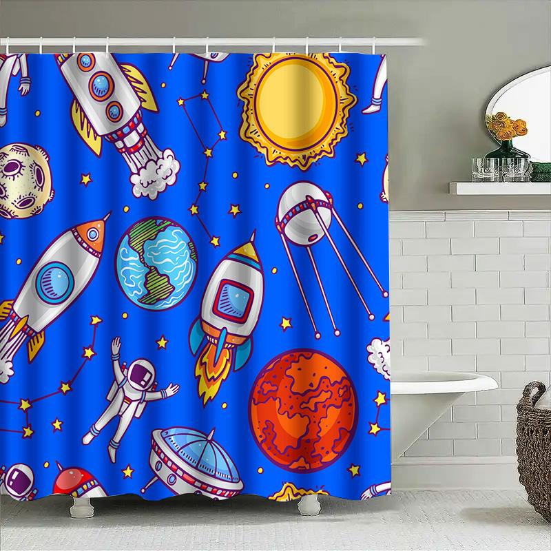 Space Adventure Shower Curtain Vibrant Galaxy Design For Bathroom Decor Cosmic Exploration Pattern Art Print Fabric Waterproof S