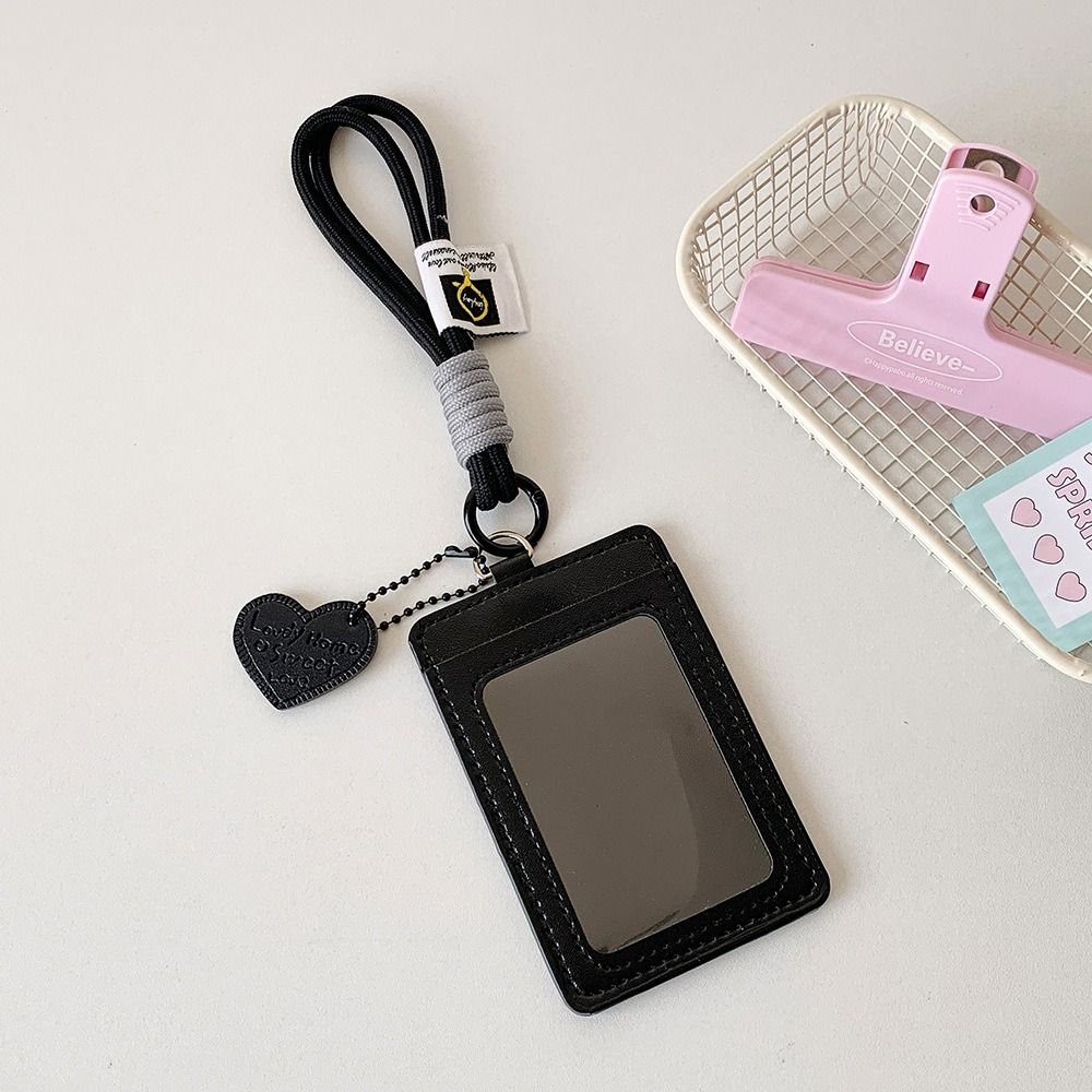 Creative PU Leather Card Holder Korean Double Card Slot Card Holder with Lanyard Kawaii Idol Photos Protective Cover