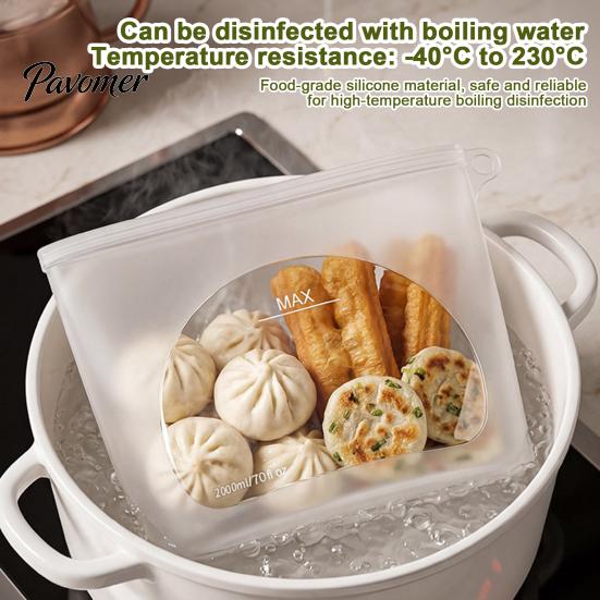 Kitchen Organization Bags with Label Area 2PCS Silicone Food Storage for Kitchen, Double Seal Closure Easy Clean Pantry Bags, Reusable Leakproof